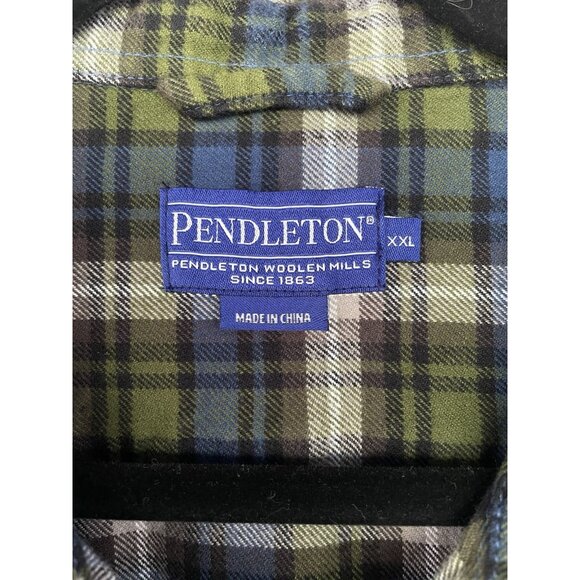 Pendleton WOOLENMILLS Wool Flannel Shirt Size XXL  PLAID BLUE/GREEN - Picture 2 of 16